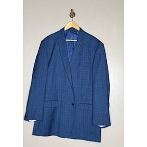 Statement Italy Mens 3 Piece Suit Blue Plaid Super180s Wool 52L Jacket Vest Pant